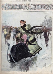 Divertimento invernale. I pattinatori. Acquerello di Mr. Vallet per il Sole della domenica. 10 gennaio da Unknown artist