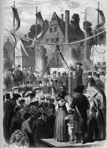 Wissembourg, Alsazia, Francia 1869: posa della prima pietra del tempio israelita.