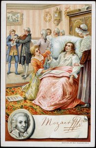 Wolfgang Amadeus Mozart (1756-1791) negli ultimi giorni della sua vita. Cromolitografia del 19° secolo da Unknown artist