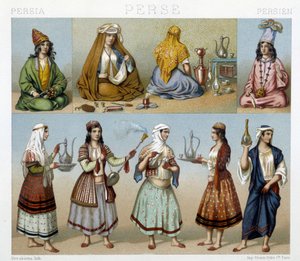 Donne che preparano il tè e costumi femminili in Persia - in "Il costume storico" di Racinet