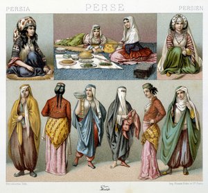 Pasto delle donne e costumi femminili in Persia - in “Le costume historique” di Racinet