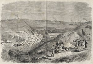 Lavori sul canale di Suez 1864 - Cantiere e lavori di perforazione sul Canale di Suez nel 1864 (Chaluf Tranchee) da Unknown artist
