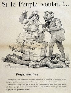 Lavoratore schiacciato dalle tasse per il popolo - cartone, fine XIX secolo