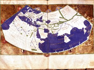 Mappa del mondo di Claudio Tolomeo (90-168 d.C.), astronomo e astrologo greco - Rappresentazione della Terra piatta senza i poli Nord e Sud e senza il continente americano - Manoscritto del XV secolo - Venezia, Biblioteca Marciana da Unknown artist