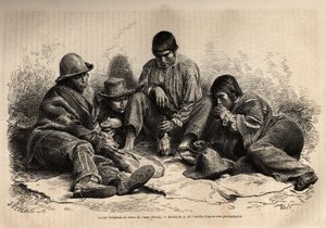Giovani indiani di Cerro de Pasco (Perù centrale), si radunano per la colazione. Incisione per illustrare Les iles Chincha, rect di L.Simonin, nel 1860, pubblicato in 