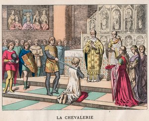 Investitura - La Cavalleria - Investitura di un Cavaliere - Incisione della fine del XIX secolo in "Nos Gires Nationales - Immagini e racconti" da Unknown artist