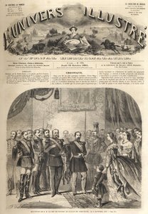 La visita di Guglielmo, re di Prussia, a Napoleone III, imperatore dei francesi, a Compiègne, Francia 1861 - Visita di Guglielmo I di Prussia (1797-1888) a Compiègne in presenza di Napoleone III - Incisione da "L