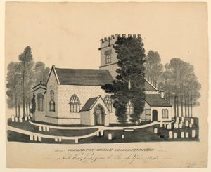 Cimitero della Chiesa di Oddington, Gloucestershire, Vista Nord-Ovest da Unknown, English