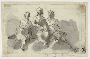 Tre figure sedute (recto); uomo seduto di profilo (verso) da Unknown Italian