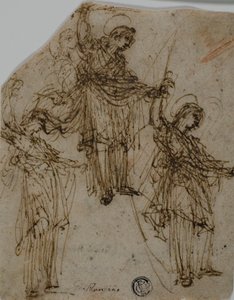 Schizzi di un santo in piedi che impugna una spada (recto); schizzi di figure e teste (verso) da Unknown Lombard