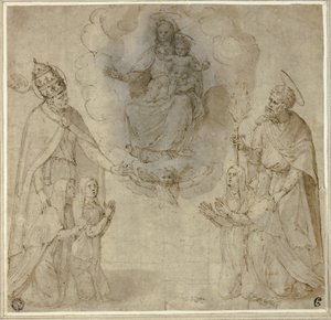 La Vergine e il Bambino davanti ai santi Fabiano (o Gregorio Magno) e Giuseppe da Unknown Sienese