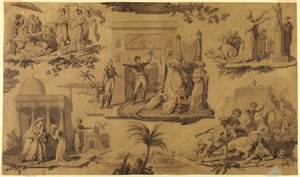 Disegno, cartone animato per tessuto di cotone stampato: i francesi in Egitto [Les Francais en Egypte], 1815 ca. da Unknown artistUnknown artist