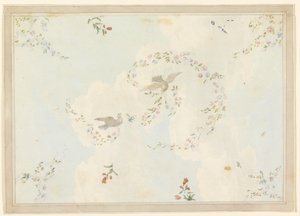 Disegno, soffitto con colombe e ghirlande di fiori, forse per la sala d