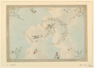 Disegno, soffitto con colombe e ghirlande di fiori, forse per la sala d