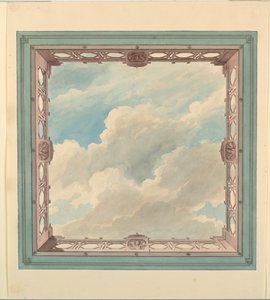 Disegno, progetto di soffitto con balcone traforato e cielo aperto, forse per conservatorio/sala da musica o sala da pranzo, 1820 ca. da Unknown artistUnknown artist