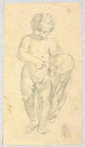 Disegno, Bambino che porta un teschio, 16-19° secolo da Unknown artistUnknown artist