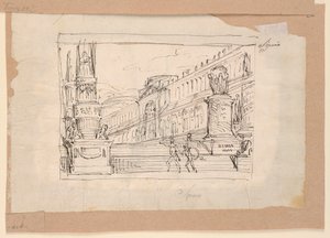 Disegno, progetto di tenda, soldati su una scalinata, inizio XIX secolo da Unknown artistUnknown artist