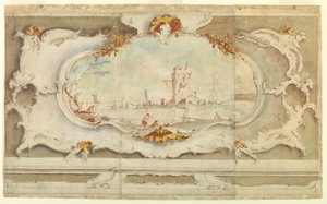 Disegno, cartiglio decorativo con paesaggio, 1770 ca. da Unknown artistUnknown artist
