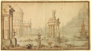 Disegno, scenografia: Fantasia architettonica, inizio XVIII secolo da Unknown artistUnknown artist