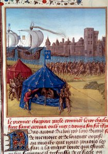 Ottava Crociata: La morte di San Luigi per la peste a Tunisi. Miniatura tratta da "Le livre des faits de Monseigneur Saint Louis" XV secolo