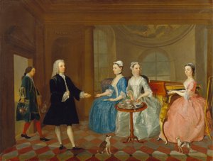 Una famiglia servita con tè, possibilmente la famiglia Carter da Unknown artist