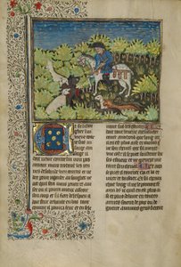Un cacciatore e i cani che uccidono un cinghiale da Unknown artist