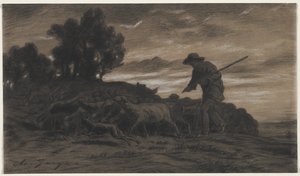Un pastore con il suo gregge da Unknown artist
