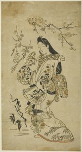 Una giovane donna che cammina vicino a un albero di prugne da Unknown artist