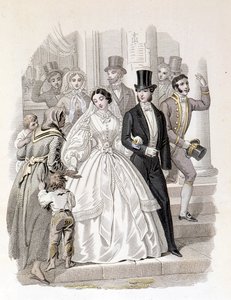 Un matrimonio borghese, incisione del 1860 da Unknown artist