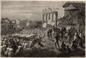 Un corteo nuziale a Tete (Mozambico). Incisione per illustrare i primi viaggi del Dr. Livingstone nell