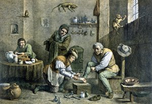 Un medico di campagna che cura uno dei suoi pazienti. da Unknown artist