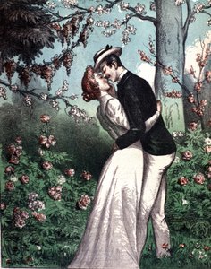 Una coppia di innamorati che si scambiano un bacio. da Unknown artist
