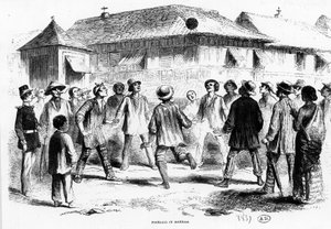 Una partita di calcio a Manila (Filippine) - incisione da Unknown artist