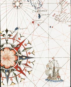 Un galeone che naviga al largo della costa della California (dettaglio) da Unknown artist