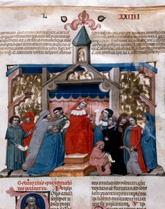 Un avvocato che applica la legge. Miniatura tratta dal Codice di Giustiniano, una raccolta di leggi e istituzioni pubblicata sotto l