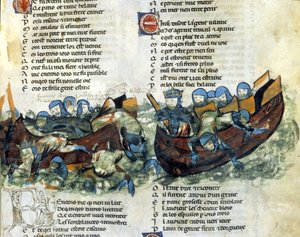 Una battaglia navale. Miniatura del XIII secolo