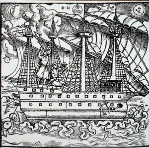 Navigatore su una caravella portoghese che usa un astrolabio da Unknown artist