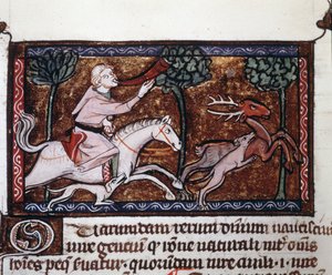 Un nobile che caccia un cervo. Manoscritto del XV secolo da Unknown artist