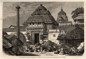 Una passeggiata popolare davanti alla porta principale della Pagoda Djaghernaut (costruita intorno al 1200), una città santa e luogo di pellegrinaggio nel sud del Bengala. Incisione per illustrare il viaggio nelle province meridionali dell