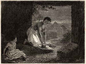 Una donna che macina il grano in un bruciatore, il mulino consiste in un blocco di granito stazionario a forma di trogolo e un pezzo di quarzo convesso. Incisione per illustrare i primi viaggi del Dr. Livingstone nell