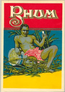 Un giovane uomo di colore nudo che tiene un bicchiere di rum (pubblicità) (cromolitografia) da Unknown artist