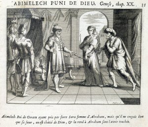 Abimelech dà Sara ad Abramo - Bibbia, incisione da Unknown artist