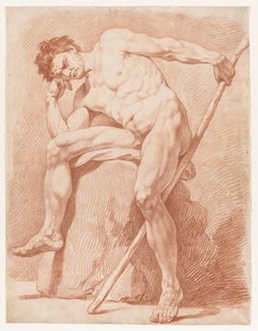 Accademia di un nudo seduto con un bastone da Unknown artist