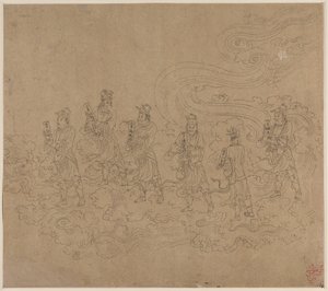 Album di Temi Taoisti e Buddhisti: Processione di Divinità Taoiste: Foglia 23 da Unknown artist