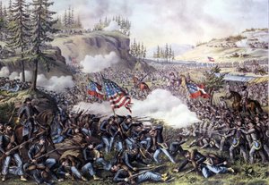 Guerra Civile Americana (1861-1865): Battaglia di Chickamauga (Georgia) 18-20 settembre 1863. Incisione del XIX secolo