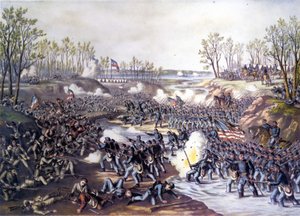 Guerra Civile Americana (1861 - 1865): Battaglia di Shiloh o Pittsburg Landing (Tennessee) 06-07 aprile 1862. Incisione del XIX secolo. da Unknown artist