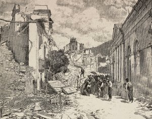 Tra le rovine del terremoto nella località balneare di Balliazzi, Italia