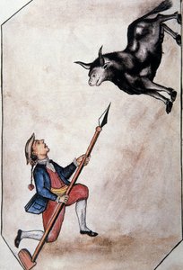 Un indiano che punta un toro con la sua lancia, dal libro "Trujillo del Peru" o "Codice Martínez Compañón", di Baltazar Martinez Compañón y Bujanda, vescovo di Trujillo (1782-1785) da Unknown artist