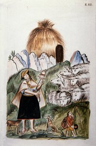 Una pastorella indiana vicino alla sua capanna con il suo gregge, dal libro "Trujillo del Peru" o "Códice Martínez Compañón", di Baltazar Martinez Compañón y Bujanda, vescovo di Trujillo (1782-1785) da Unknown artist
