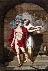 Arianna dà a Teseo il filo per uscire dal labirinto - in Dizionario mitologico da Unknown artist